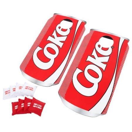 TOY TIME Coca Cola Cornhole Outdoor Game Set, 2 Wooden Coke Can-Shaped Corn Hole Toss Boards with 8 Bean Bags 518570PBS